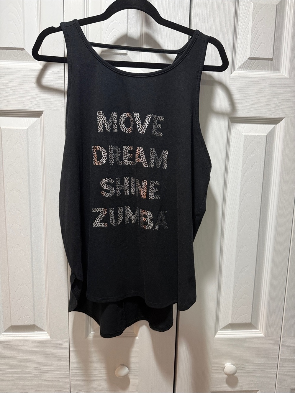 Zumba Fitness Black Tank with Rhinestone 'Move Dream Shine' Graphic